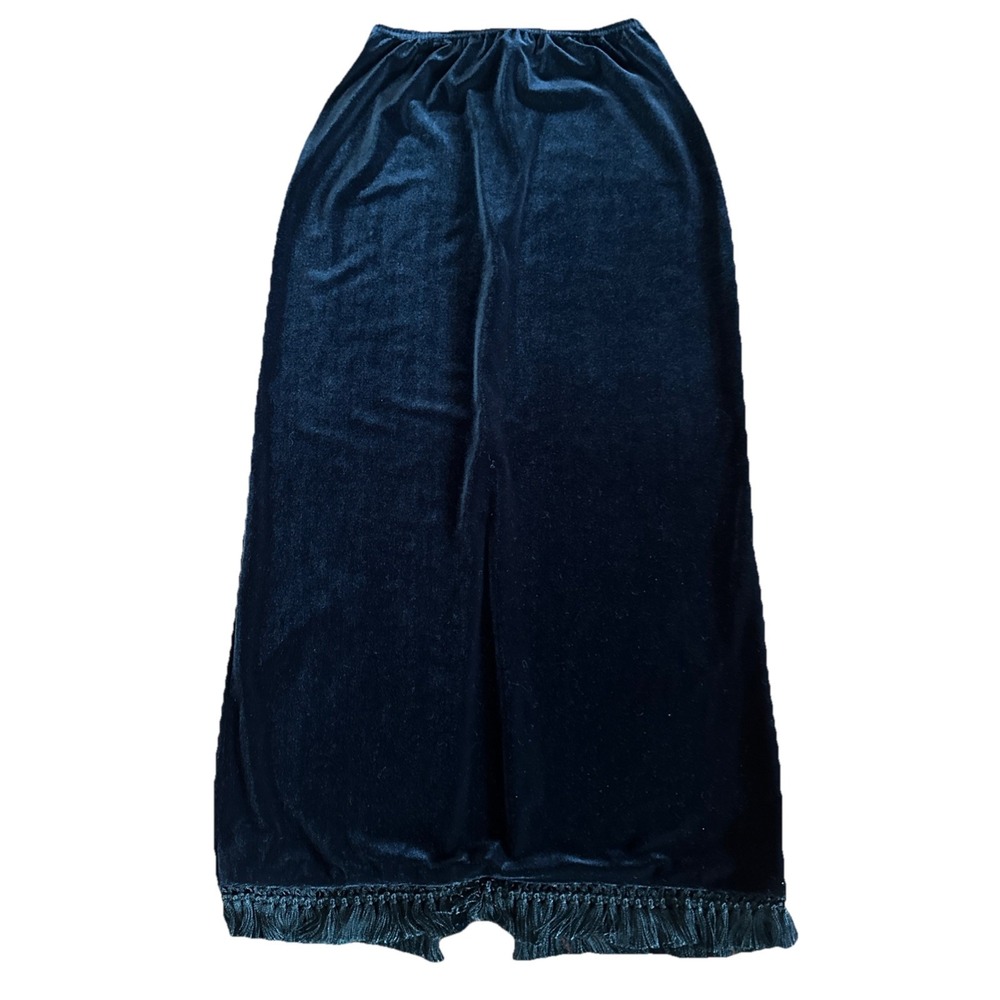 Ronnie Nicole P Velour Black Maxi Goth Whimsy Skirt Fringe Hem Boho‎